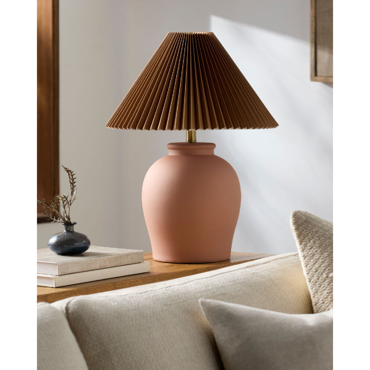 Modern European furniture - Brown Pleated Linen Table Lamp - www.oroa.com
