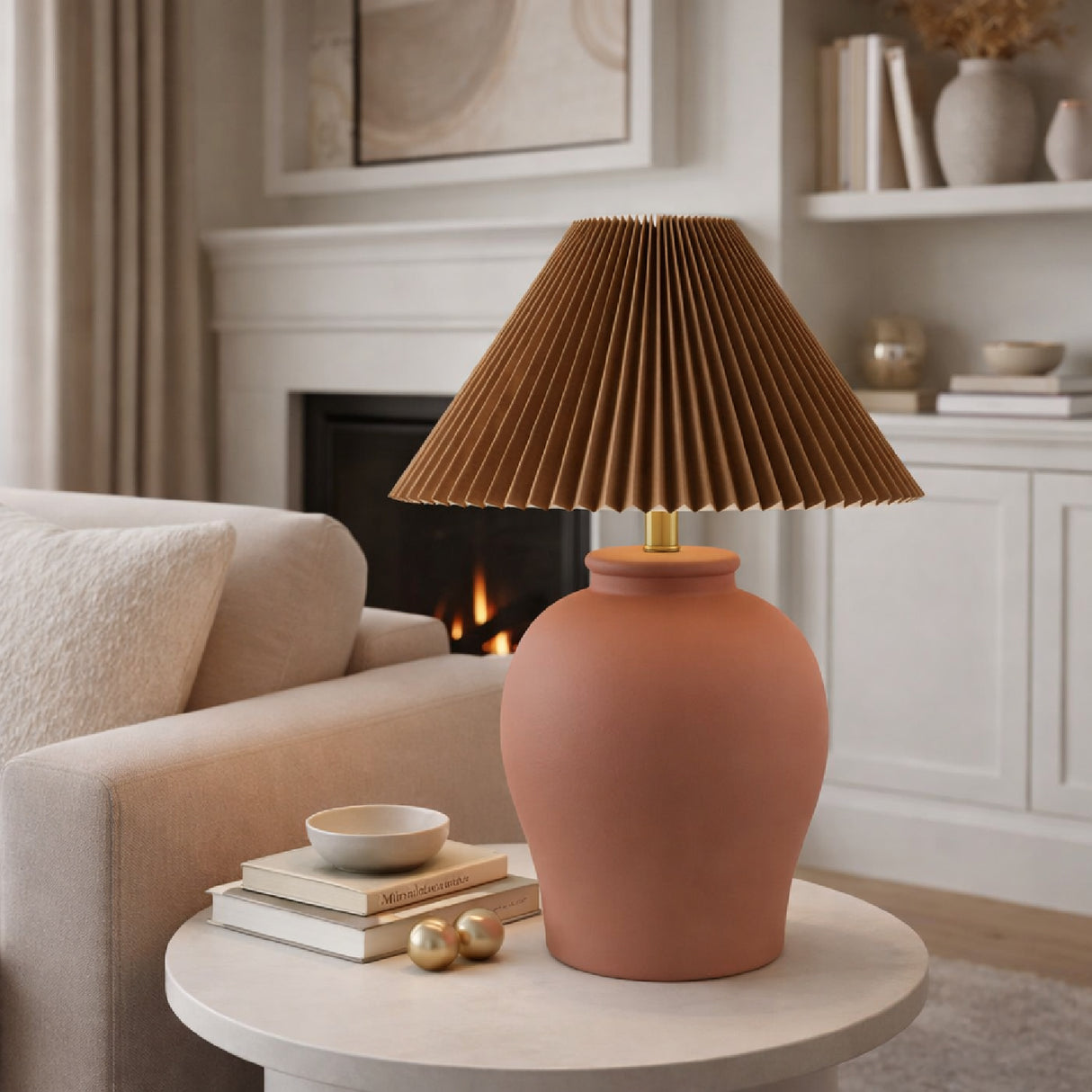 Modern European furniture - Brown Pleated Linen Table Lamp - www.oroa.com