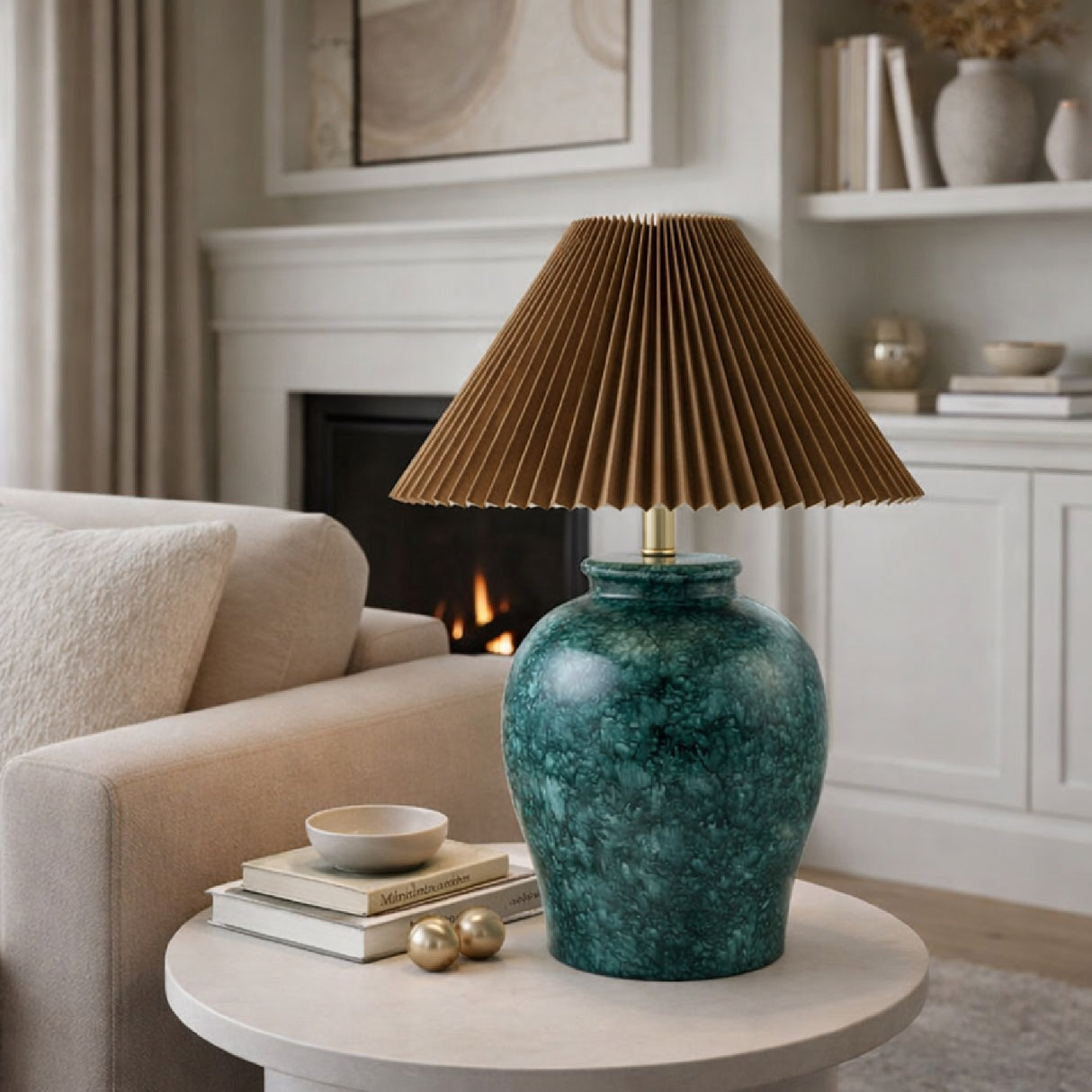 Modern European furniture - Brown Pleated Linen Table Lamp - www.oroa.com