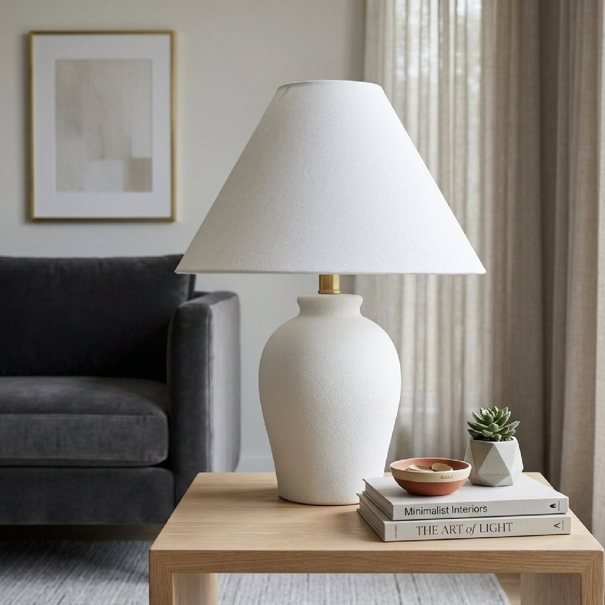 Modern European furniture - White Linen Empire Table Lamp - www.oroa.com