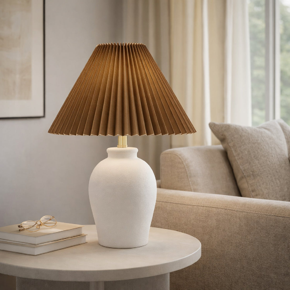 Modern European furniture - Brown Linen Pleated Table Lamp - www.oroa.com