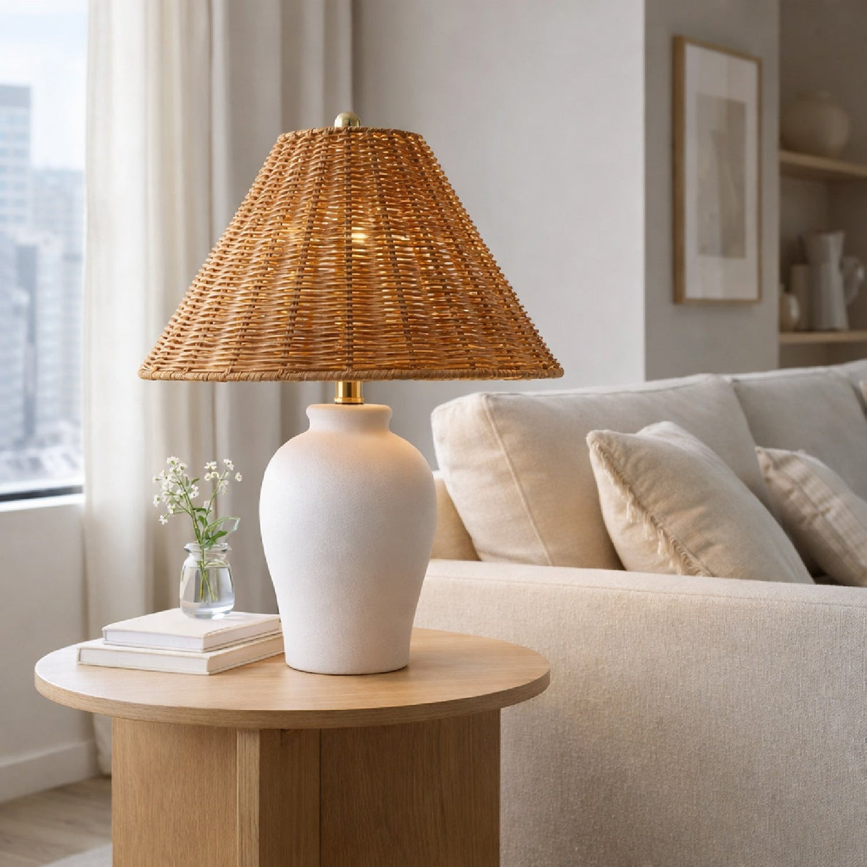 Modern European furniture - Brown Rattan Ceramic Table Lamp - www.oroa.com
