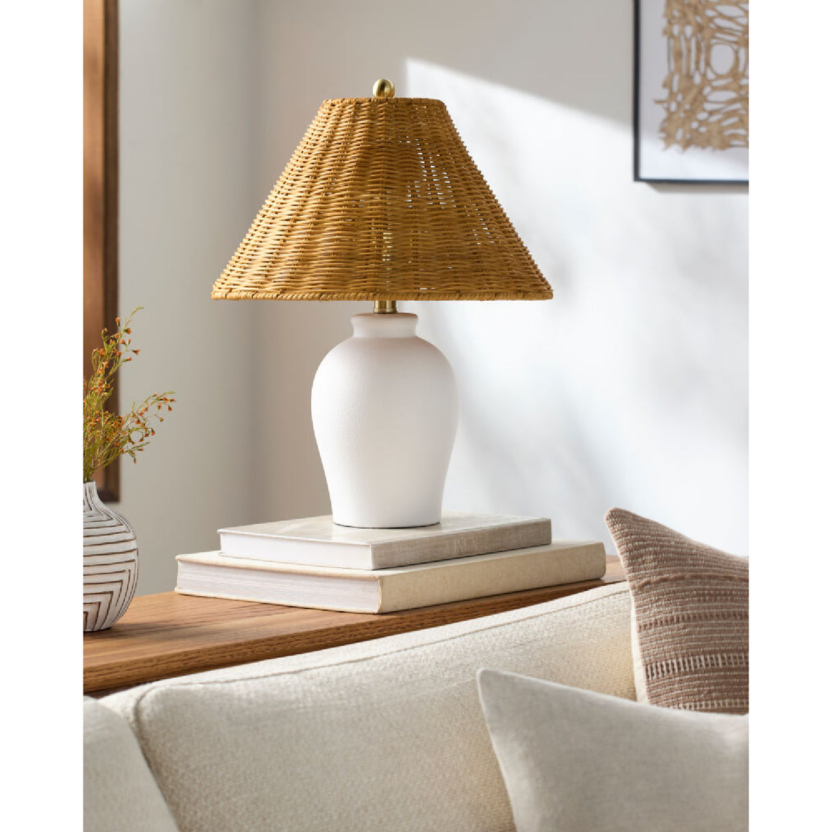 Modern European furniture - Brown Rattan Ceramic Table Lamp - www.oroa.com