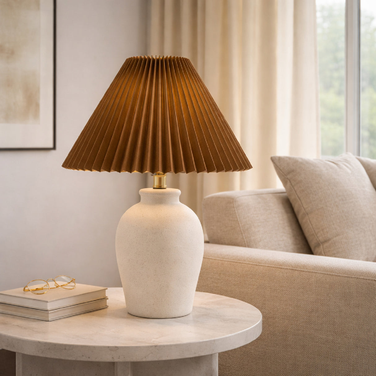Modern European furniture - Brown Linen Pleated Table Lamp - www.oroa.com