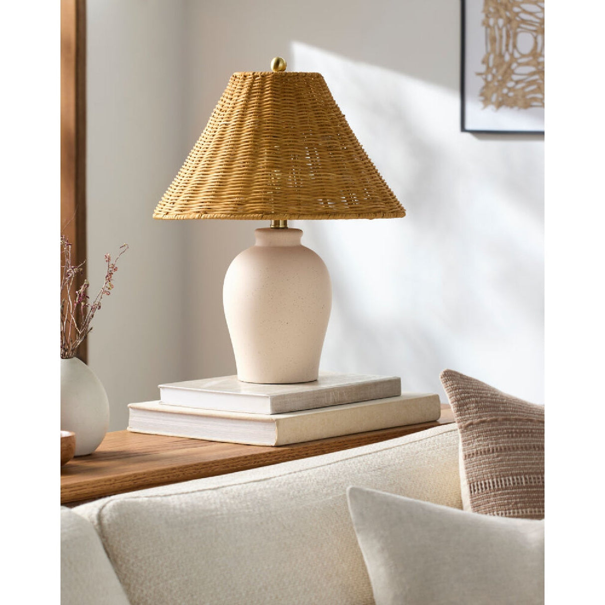 Modern European furniture - Brown Rattan Ceramic Table Lamp - www.oroa.com