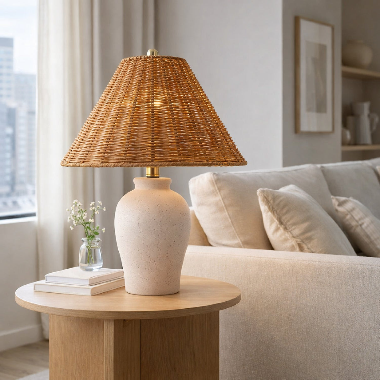 Modern European furniture - Brown Rattan Ceramic Table Lamp - www.oroa.com