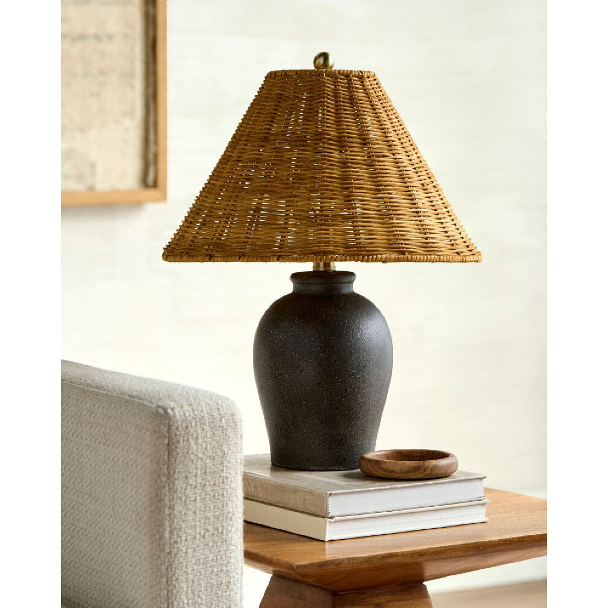 Modern European furniture - Brown Rattan Ceramic Table Lamp - www.oroa.com