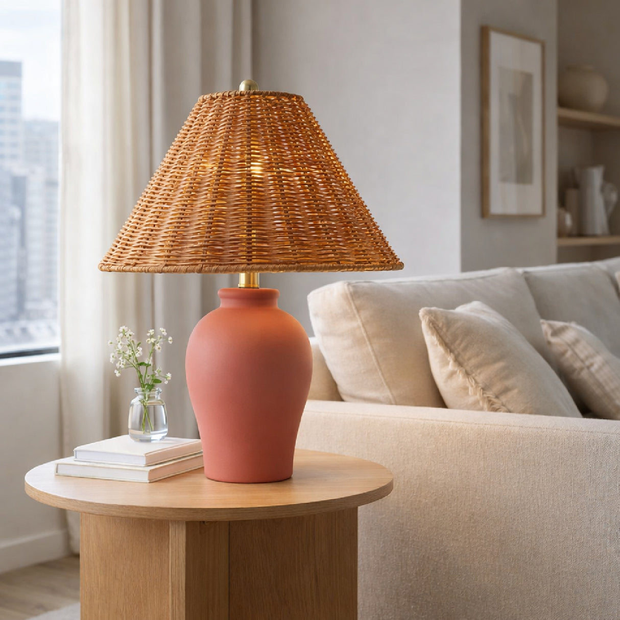 Modern European furniture - Brown Rattan Ceramic Table Lamp - www.oroa.com