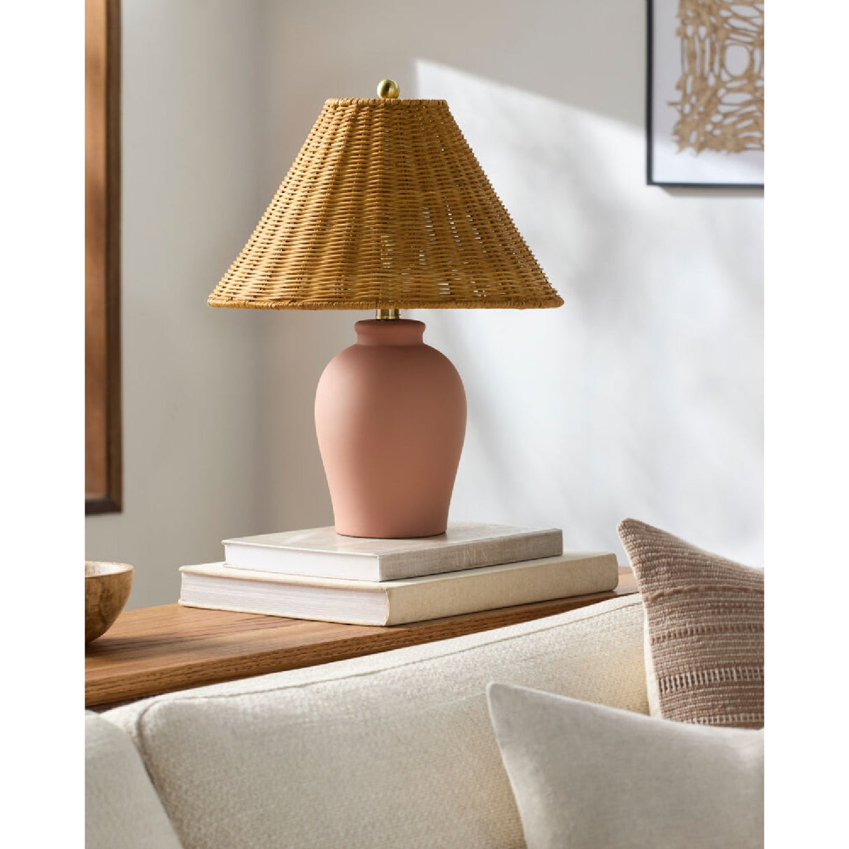 Modern European furniture - Brown Rattan Ceramic Table Lamp - www.oroa.com