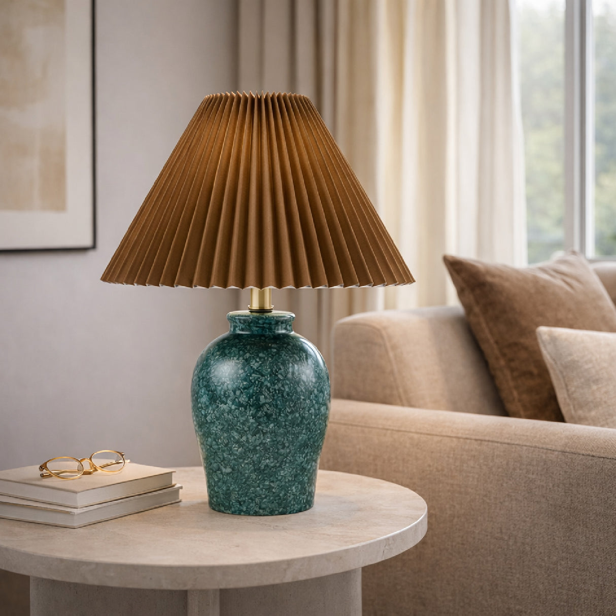 Modern European furniture - Brown Linen Pleated Table Lamp - www.oroa.com