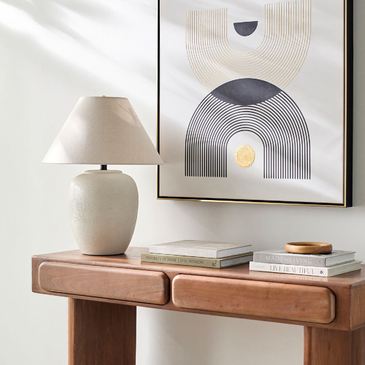 Modern European furniture - Ceramic Beige Linen Table Lamp - www.oroa.com