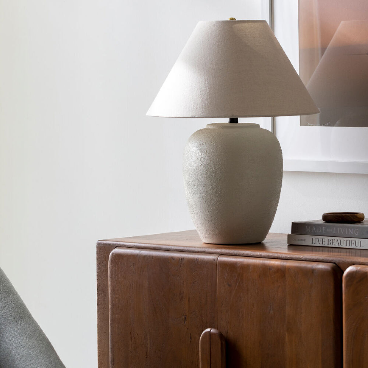 Modern European furniture - Ceramic Beige Linen Table Lamp - www.oroa.com