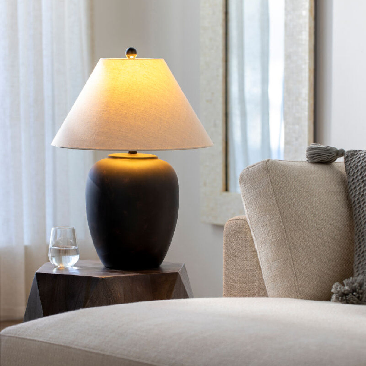 Modern European furniture - Ceramic Beige Linen Table Lamp - www.oroa.com