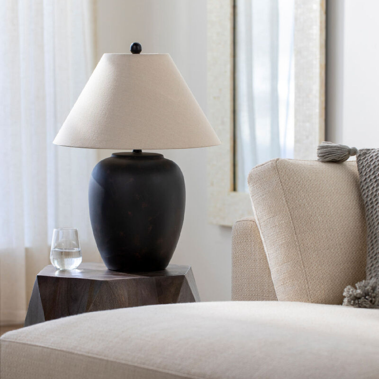Modern European furniture - Ceramic Beige Linen Table Lamp - www.oroa.com