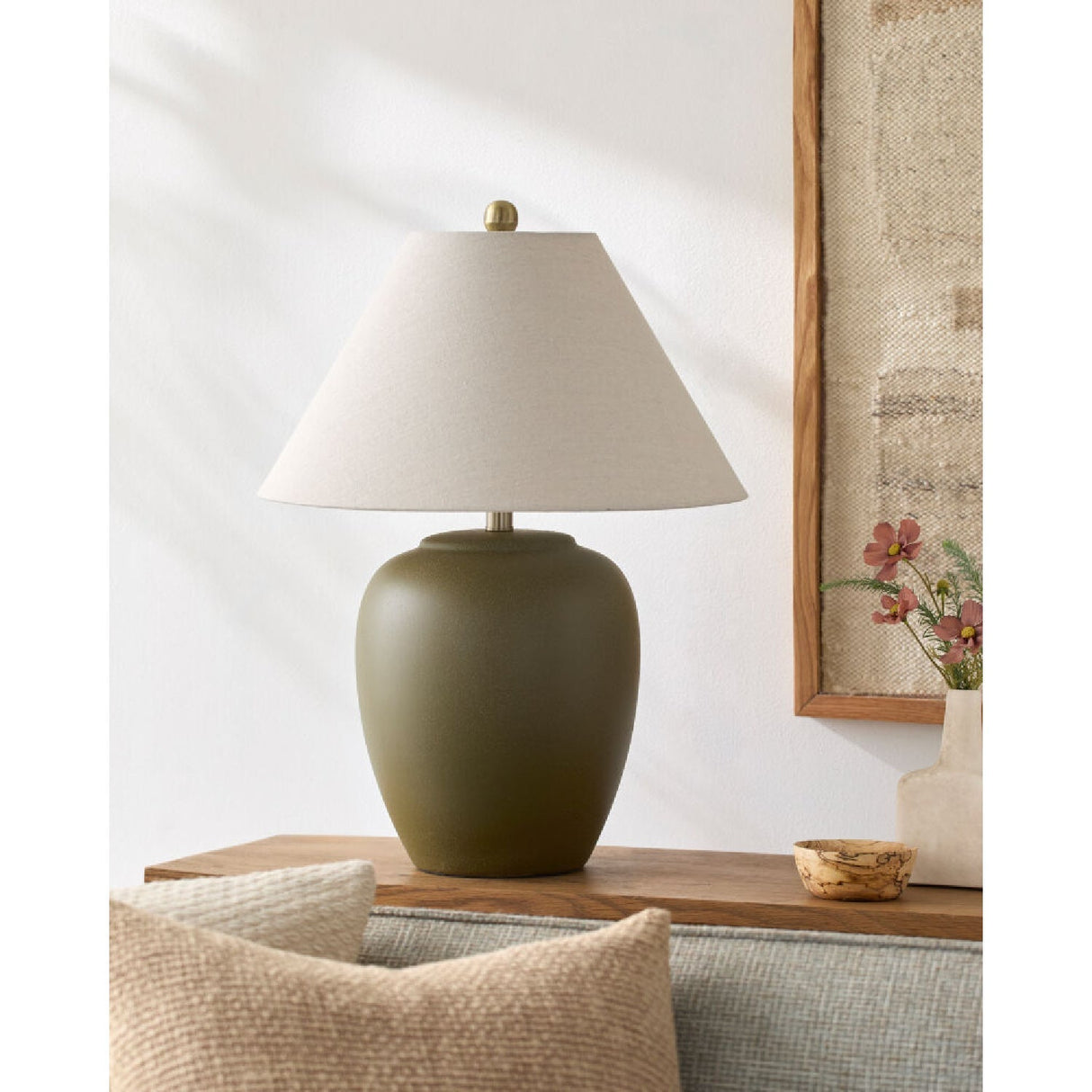 Modern European furniture - Ceramic Beige Linen Table Lamp - www.oroa.com