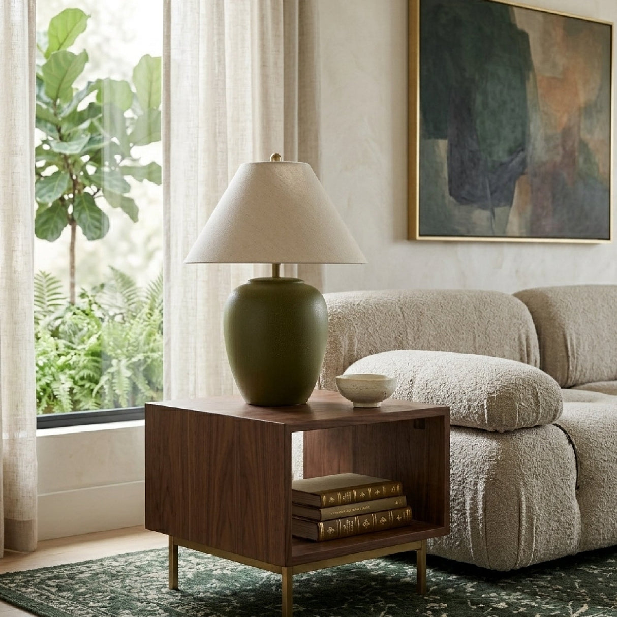 Modern European furniture - Ceramic Beige Linen Table Lamp - www.oroa.com