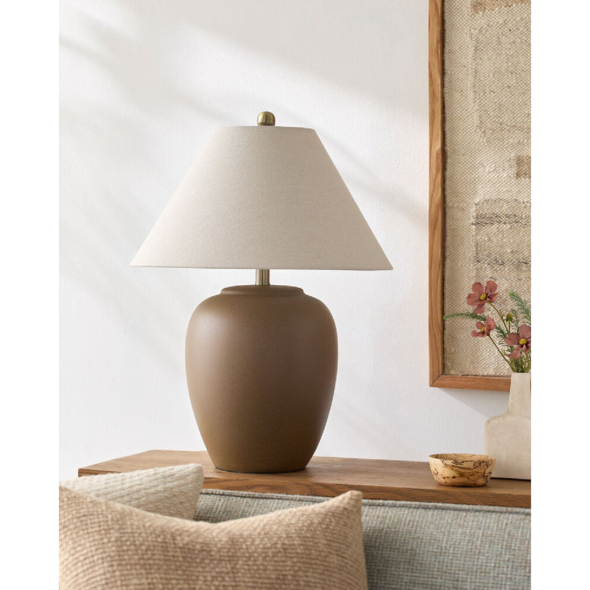 Modern European furniture - Ceramic Beige Linen Table Lamp - www.oroa.com