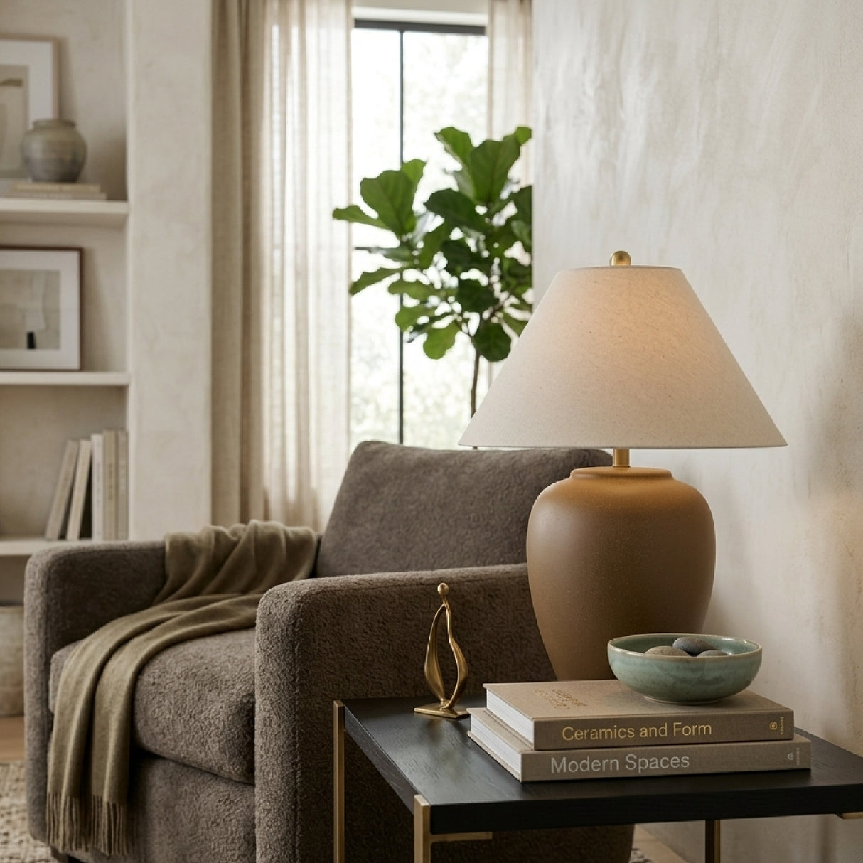 Modern European furniture - Ceramic Beige Linen Table Lamp - www.oroa.com