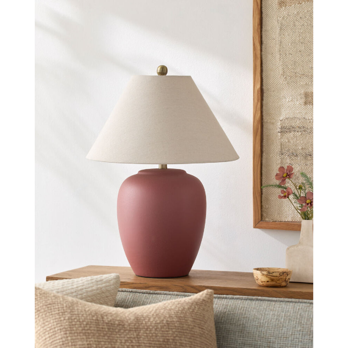 Modern European furniture - Ceramic Beige Linen Table Lamp - www.oroa.com