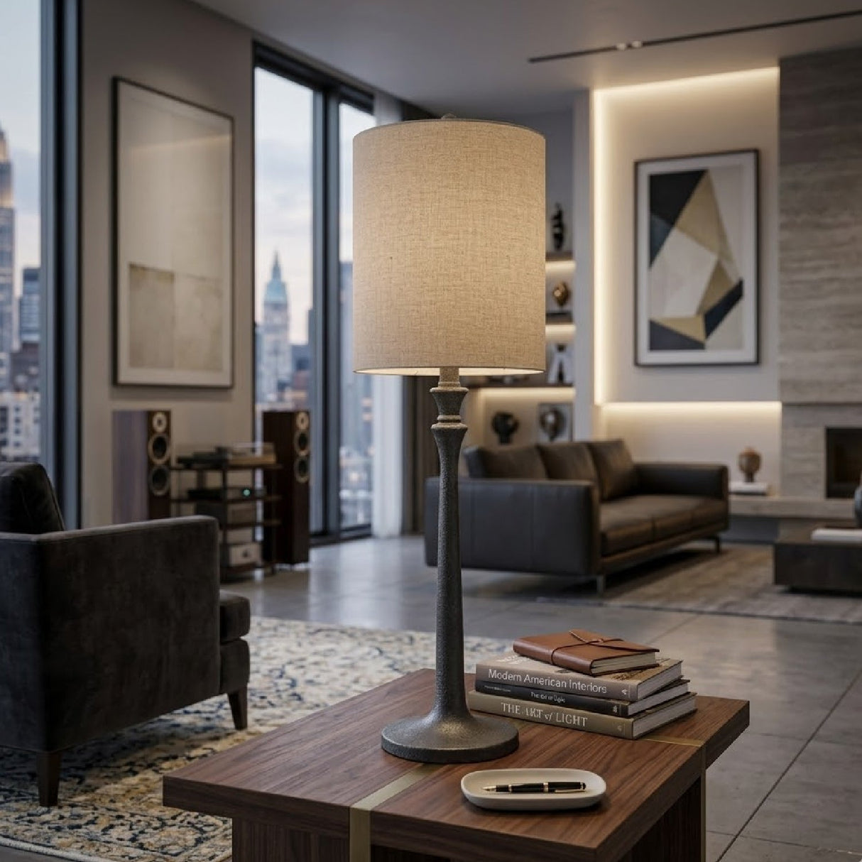 Modern European furniture - Linen Drum Shade Table Lamp - www.oroa.com