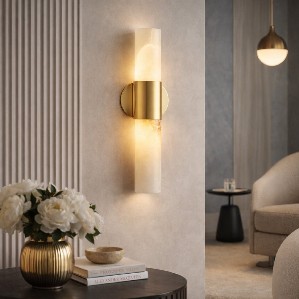 Modern European furniture - White Stone Tube Wall Lamp - www.oroa.com