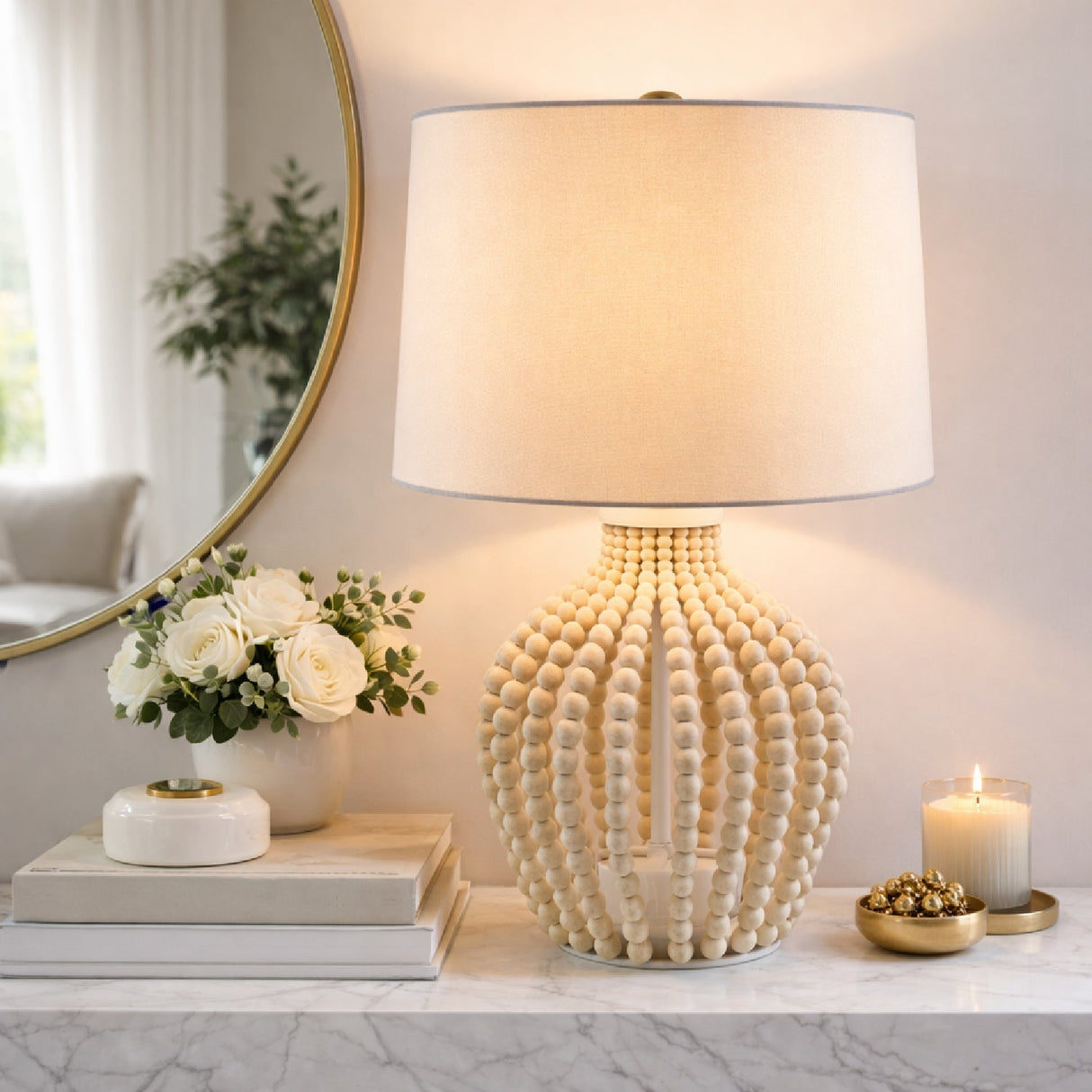 Modern European furniture - Wooden Beads Accent Table Lamp - www.oroa.com
