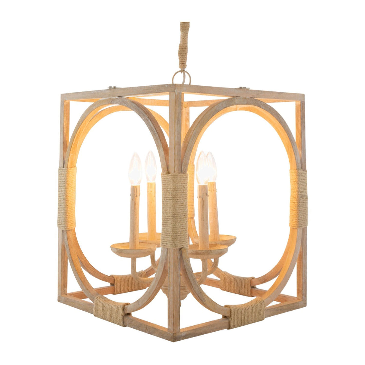 Modern European furniture - Whitewashed Wooden 4-Light Chandelier - www.oroa.com