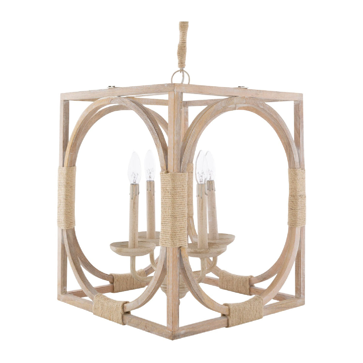 Modern European furniture - Whitewashed Wooden 4-Light Chandelier - www.oroa.com
