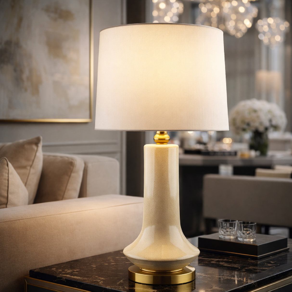 Modern European furniture - Distressed Cream Ceramic Table Lamp - www.oroa.com