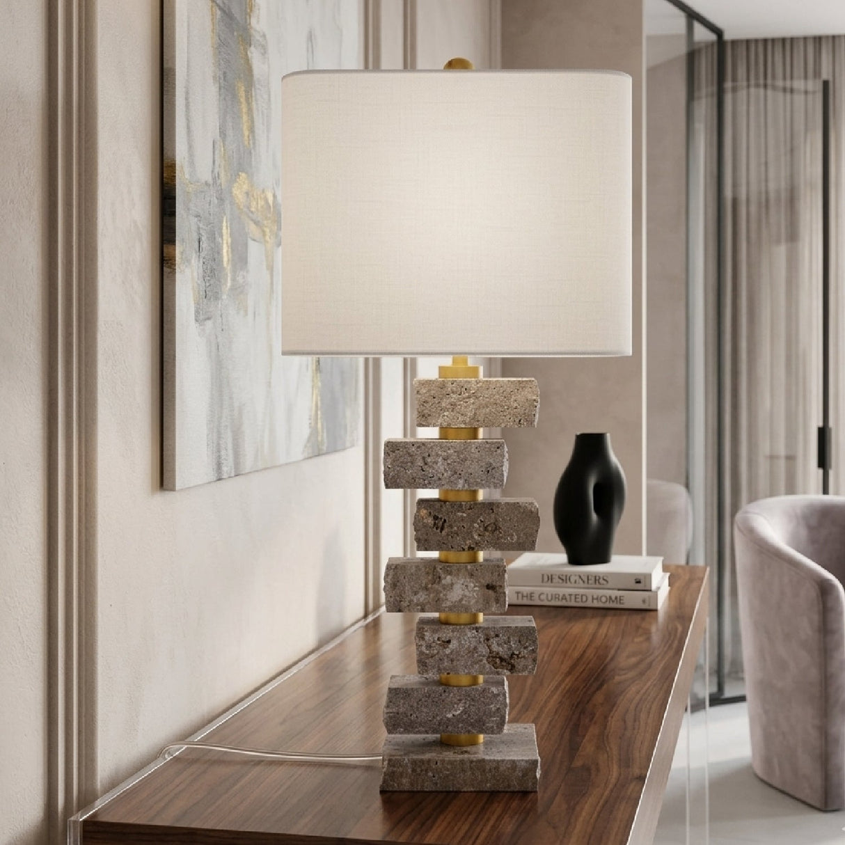 Modern European furniture - Organic Marble Stacked Table Lamp - www.oroa.com