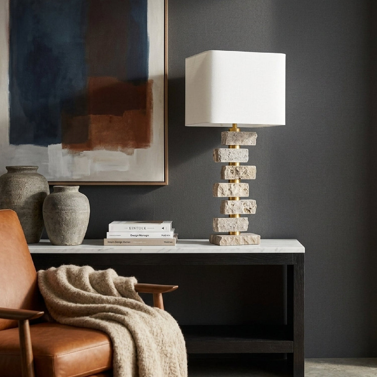 Modern European furniture - Organic Marble Stacked Table Lamp - www.oroa.com