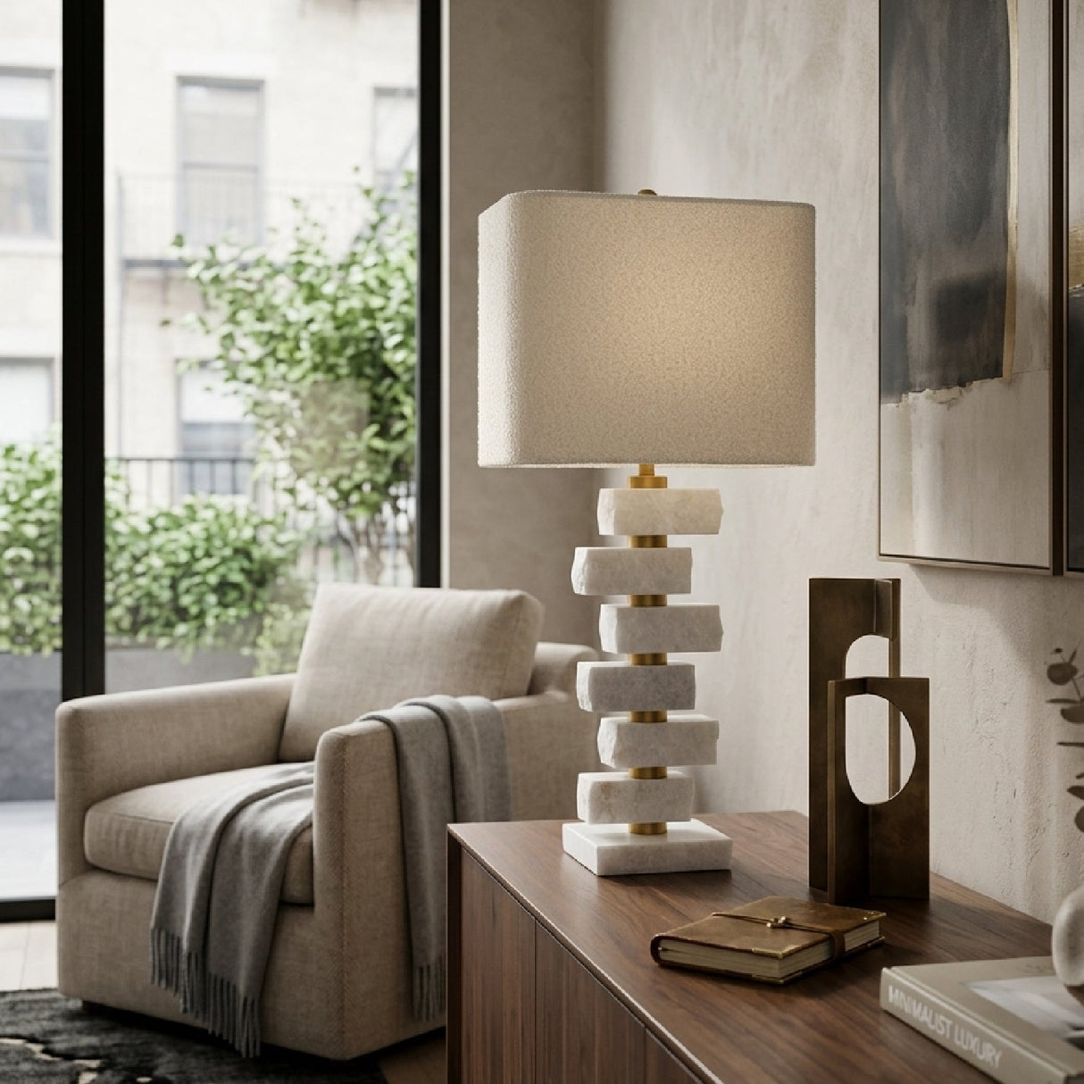 Modern European furniture - Organic Marble Stacked Table Lamp - www.oroa.com