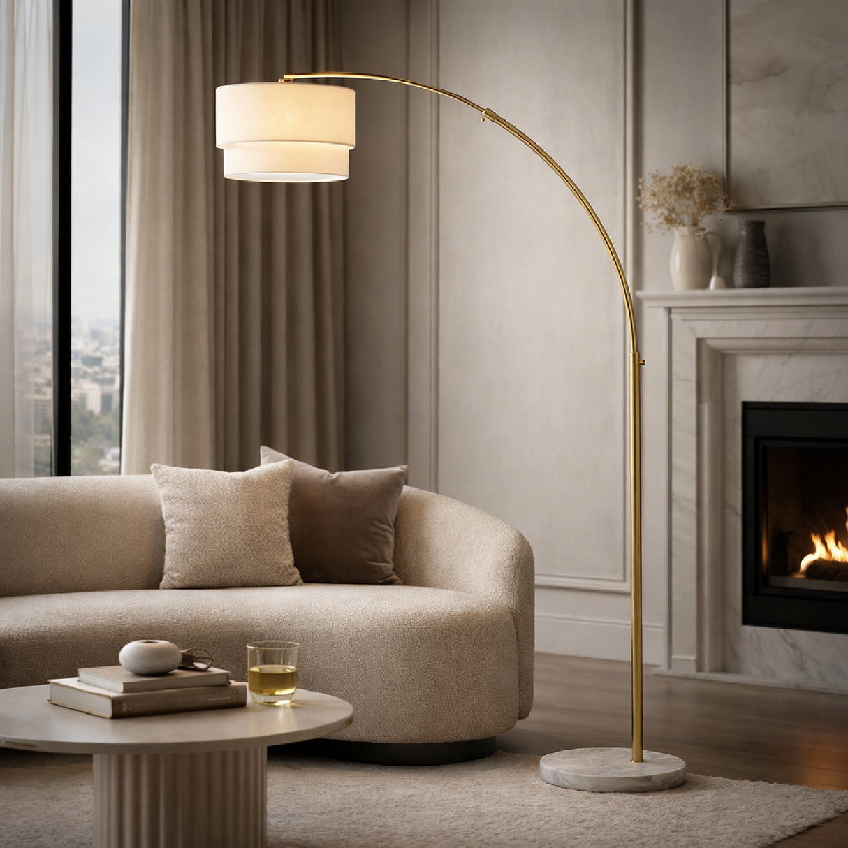 2-Tier White Linen Floor Lamp | Oroa.com