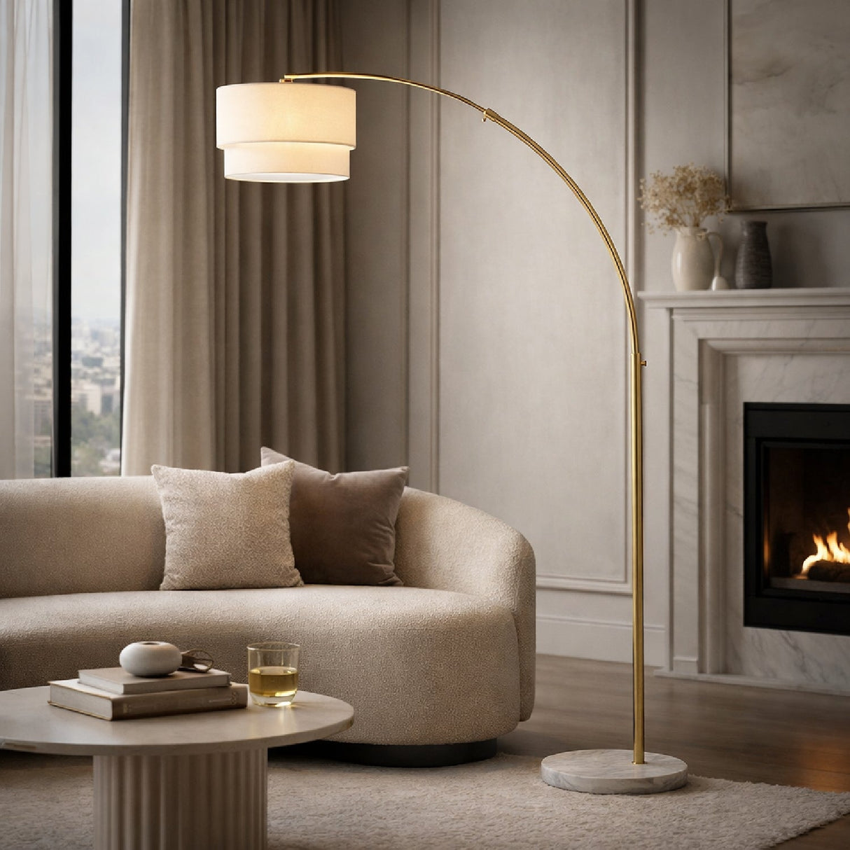 Modern European furniture - 2-Tier White Linen Floor Lamp - www.oroa.com
