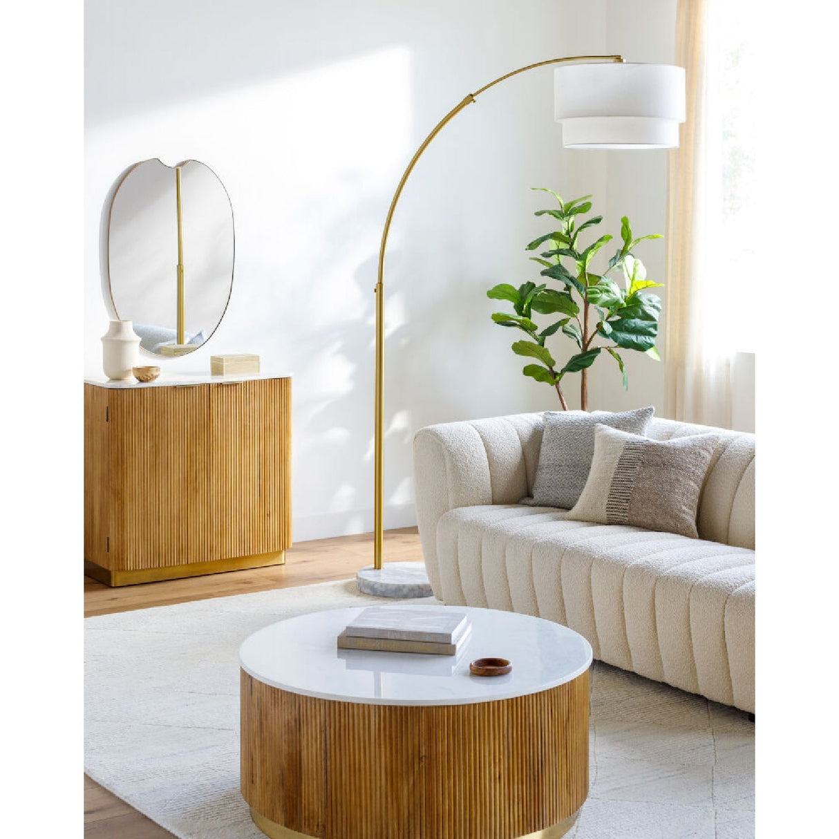 Modern European furniture - 2-Tier White Linen Floor Lamp - www.oroa.com
