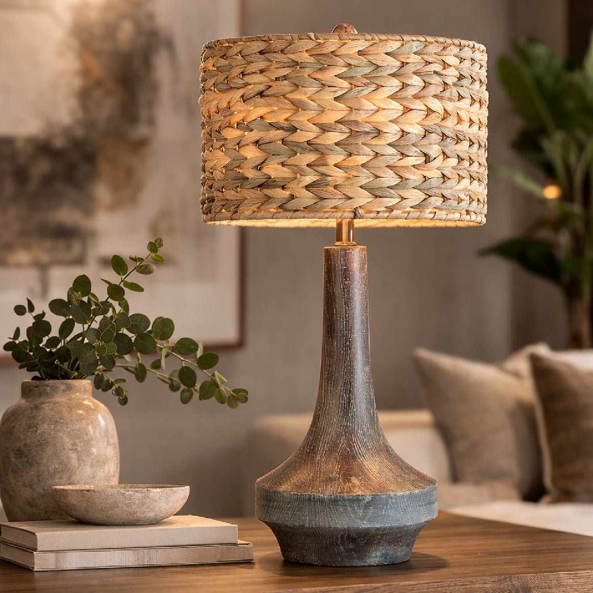 Modern European furniture - Braided Natural Seagrass Table Lamp - www.oroa.com