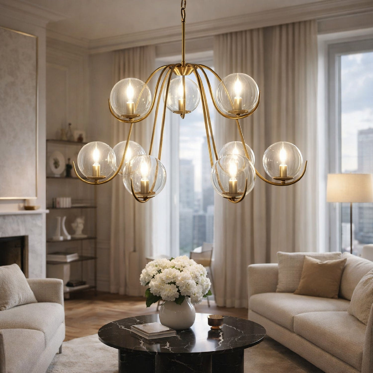 Modern European furniture - Clear Glass Orbs 9-Light Chandelier - www.oroa.com