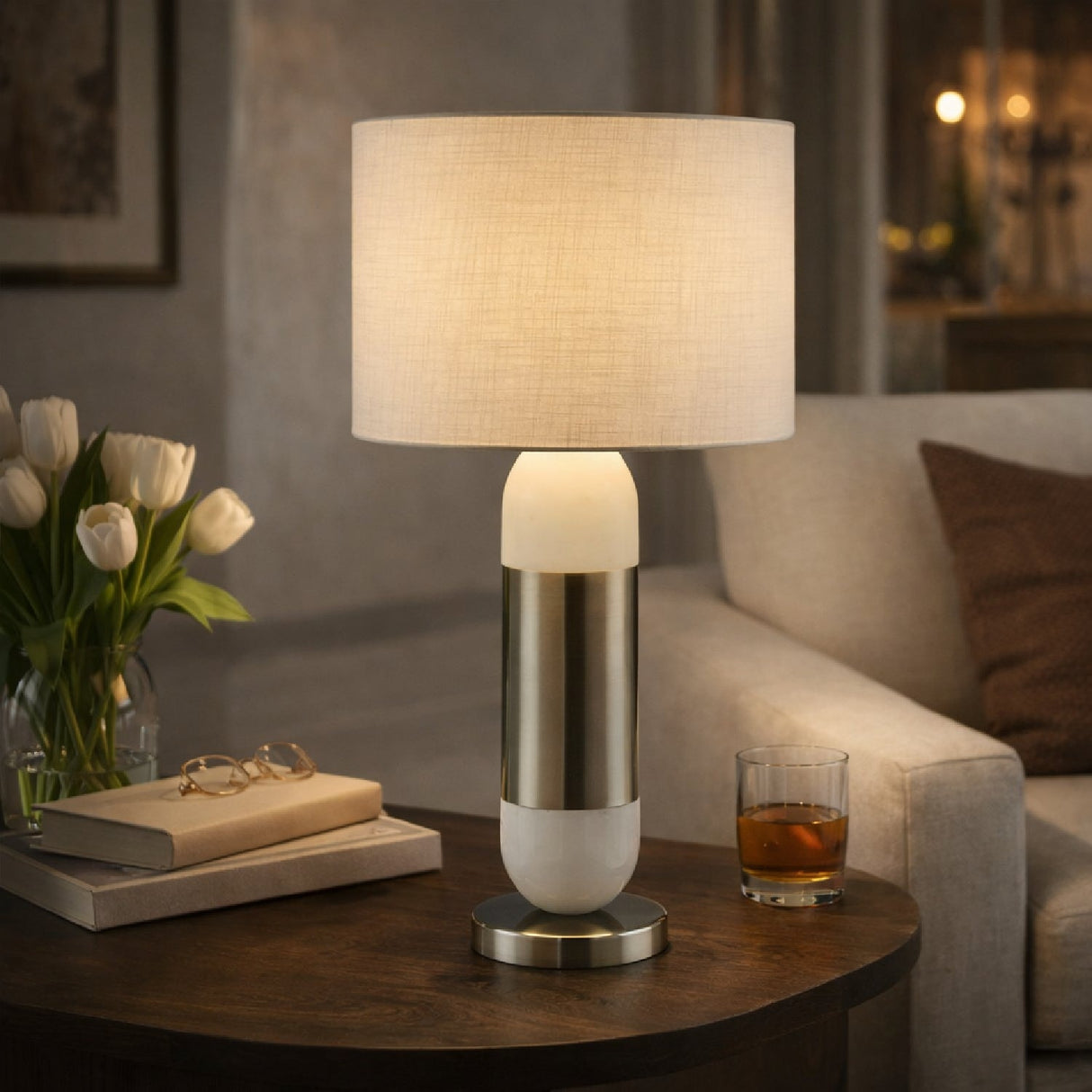 Modern European furniture - Silver Wrapped Marble Table Lamp - www.oroa.com