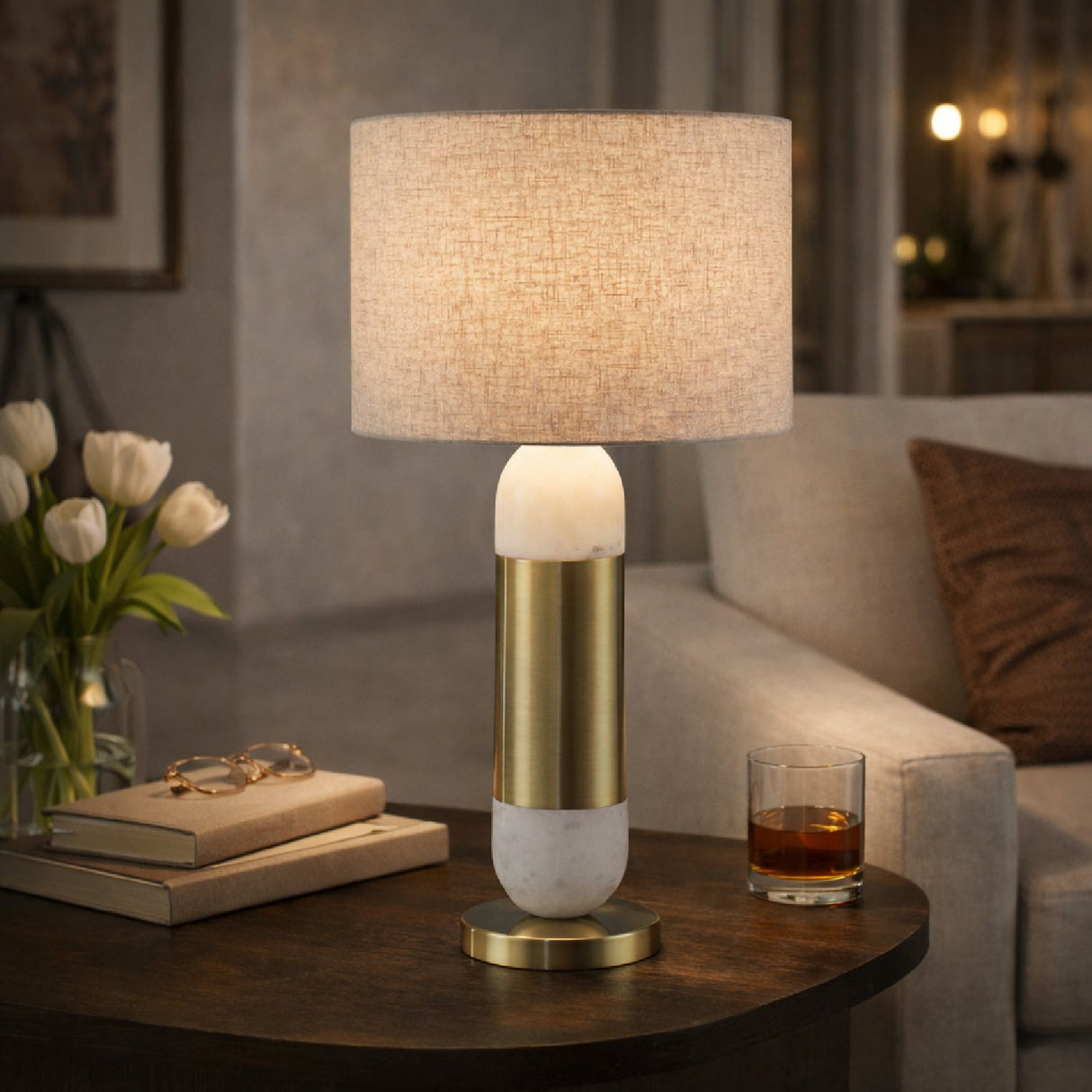Modern European furniture - Gold Wrapped Marble Table Lamp - www.oroa.com