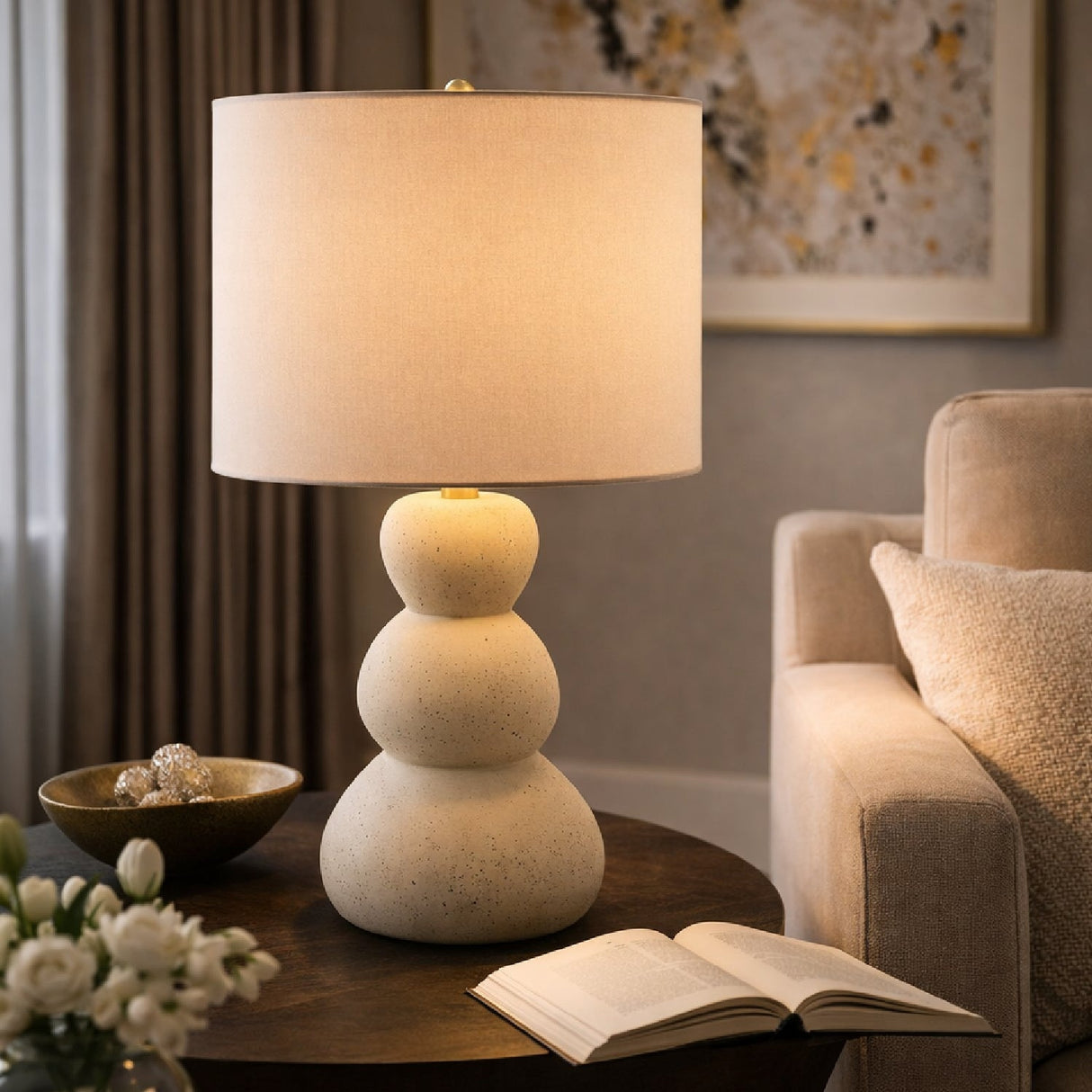 Modern European furniture - White Linen Modern Table Lamp - www.oroa.com