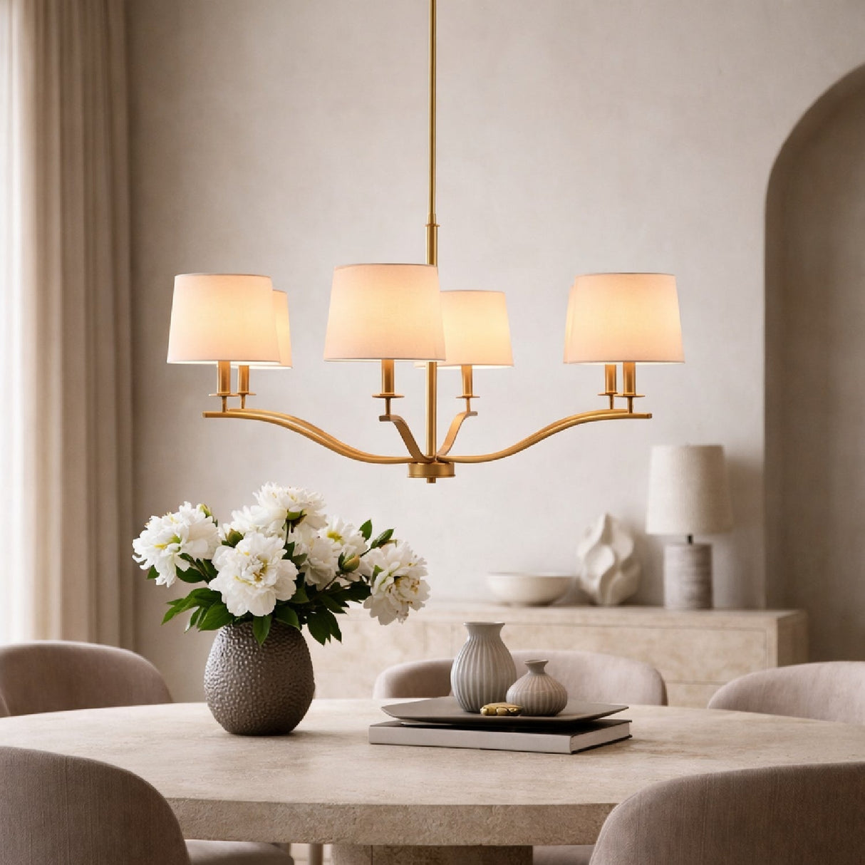 Modern European furniture - White Linen 6-Light Chandelier - www.oroa.com
