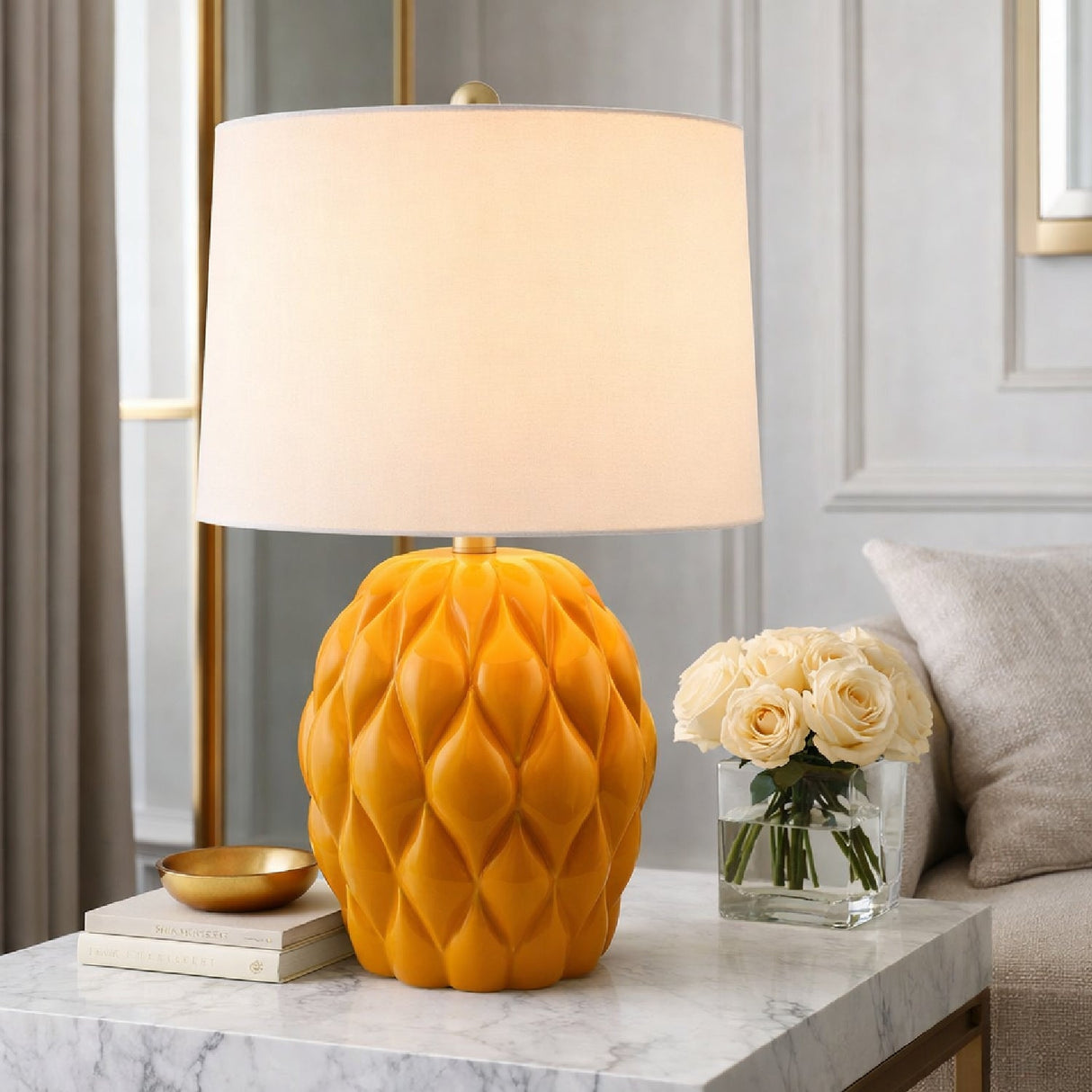 Modern European furniture - Reliefed Ceramic Accent Table Lamp - www.oroa.com