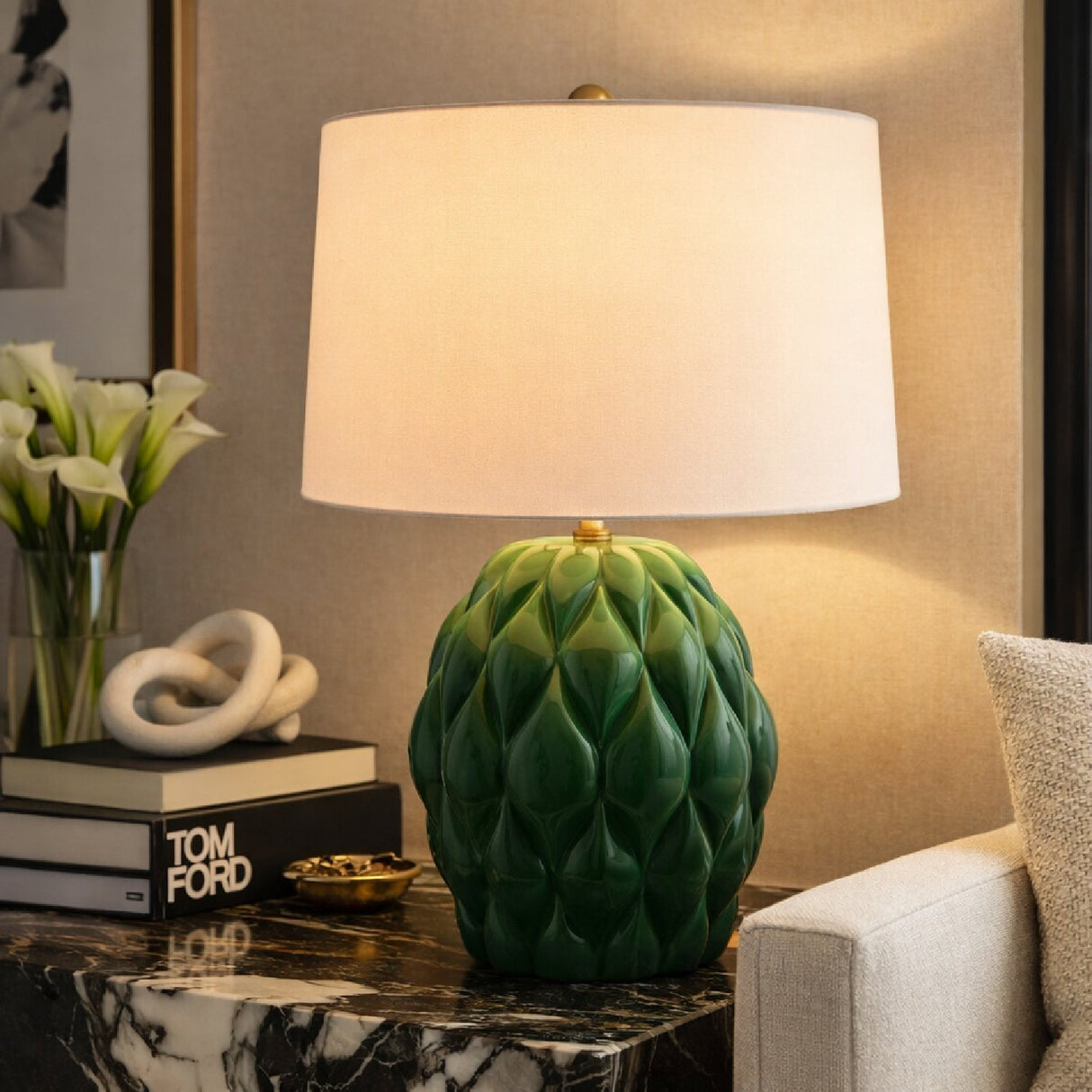 Modern European furniture - Reliefed Ceramic Accent Table Lamp - www.oroa.com