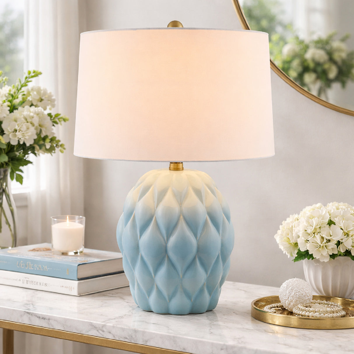 Modern European furniture - Reliefed Ceramic Accent Table Lamp - www.oroa.com