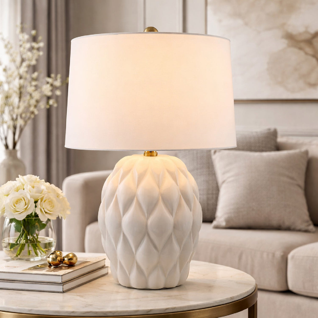 Modern European furniture - Reliefed Ceramic Accent Table Lamp - www.oroa.com