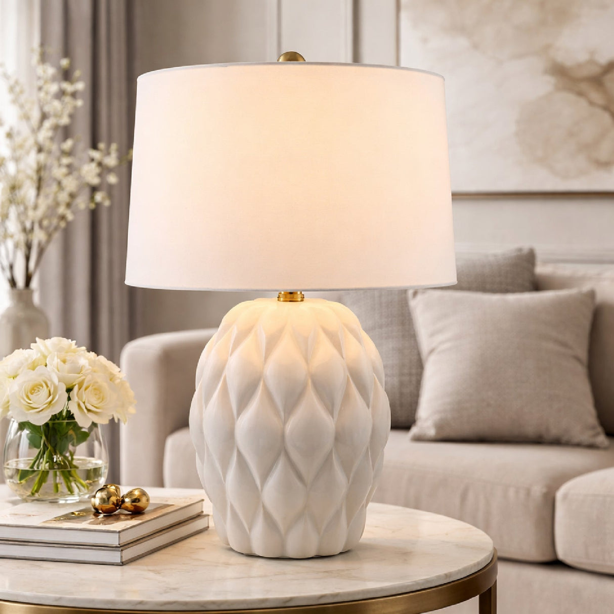Modern European furniture - Reliefed Ceramic Accent Table Lamp - www.oroa.com