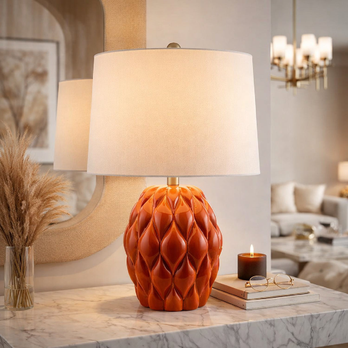 Modern European furniture - Reliefed Ceramic Accent Table Lamp - www.oroa.com