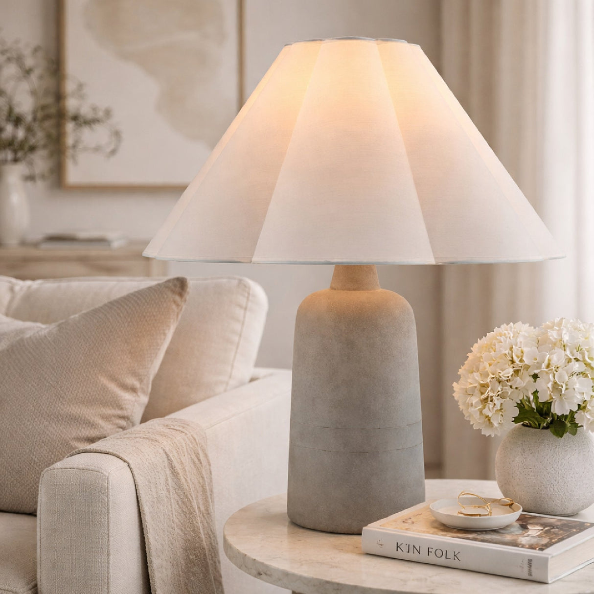 Modern European furniture - White Cotton Concrete Table Lamp - www.oroa.com