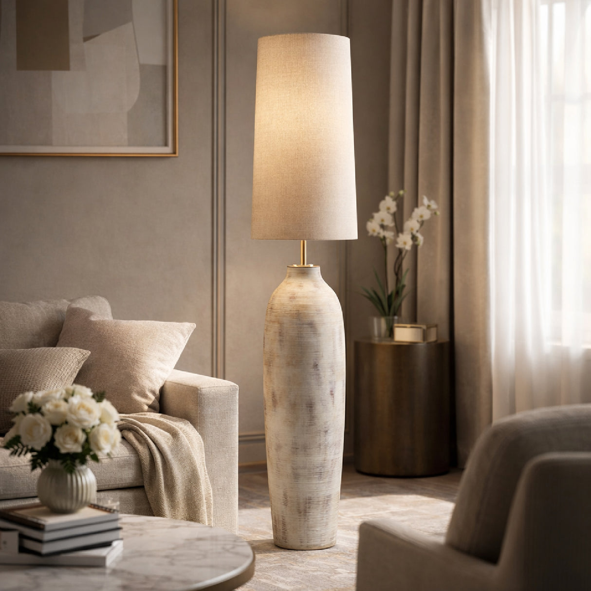 Painted Cream Cement Floor Lamp | Oroa.com
