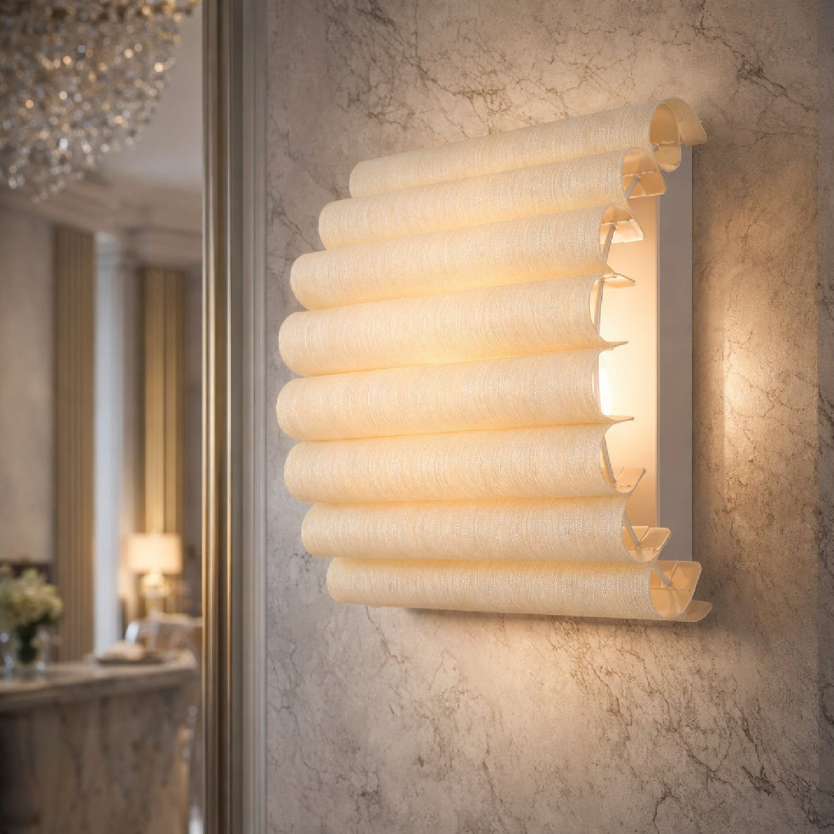 Modern European furniture -Scalloped Beige Linen Wall Lamp - www.oroa.com